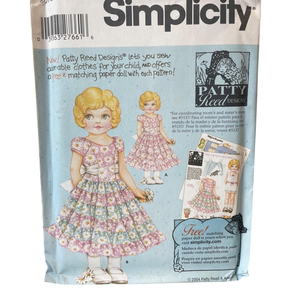 Simplicity Sewing Pattern 5140 Patty Reed Girl Dress Sizes 3-6 plus Paper Doll